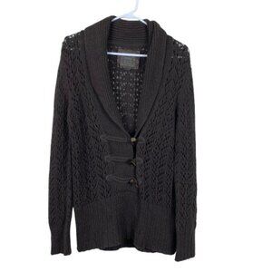 Y2K Old Navy Lambswool Angora Crochet Toggle Button Shawl Collar Sweater Large